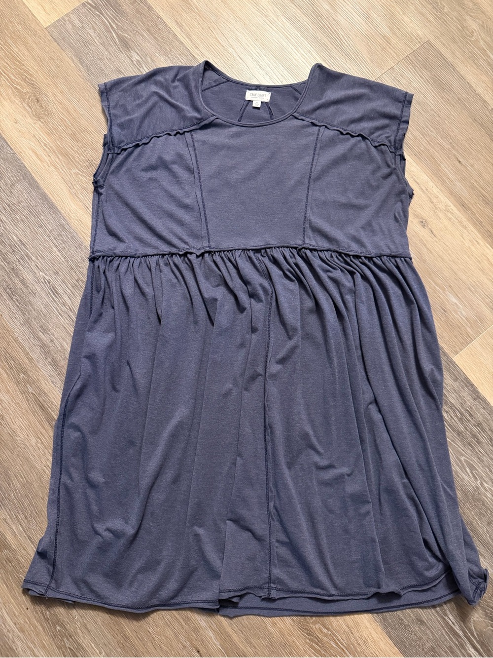 True Craft Women's Washed Navy Gathered Waist Casual Dress XL